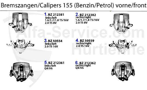 CALIPER FRONT PETROL VERSIONS
