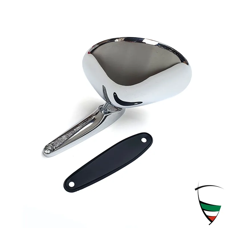 Aussenspiegel Chrom rund Spider, GT 1. Serie ohne Alfa Emblem, schmaler Fuß mit Unterlage