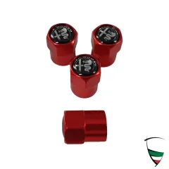 VALVE CAP SET METAL RED HEXAGON 9mm ALFA ROMEO EMBLEM BLACK/WHITE